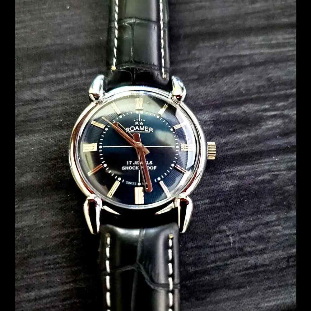Rare Roamer Brevete Swiss Mens Manual Watch Slv Blu‎ Blk